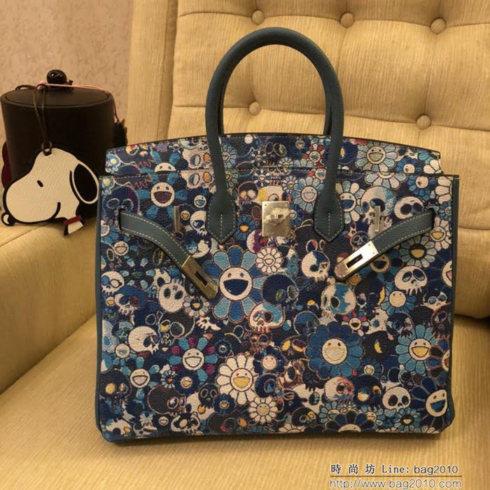 HERMES愛馬仕 Birkin鉑金包 頂級蕾絲拼接皮 Togo彩繪 完美手工 時尚手提包  Ama1040